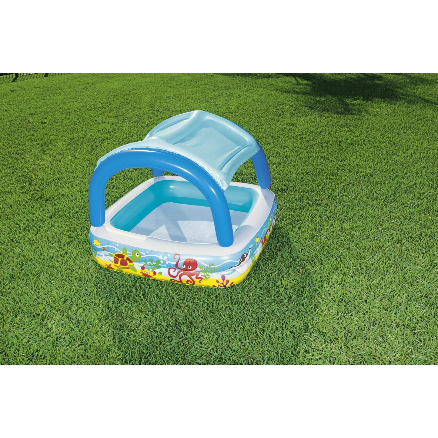Ultimate 55" x 55" Square Kiddie Pool with Detachable Canopy and UV Protection - Enjoy Shaded Outdoor Fun
