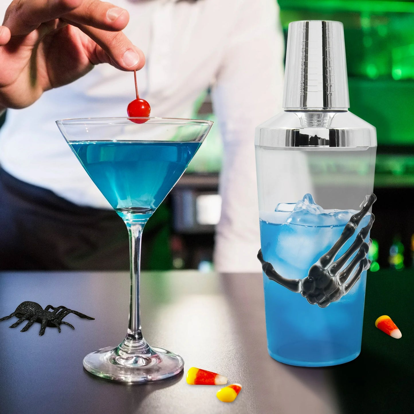 Unleash Spooky Fun: Halloween 3D Skeleton Hand Cocktail Shaker & Stirrers Set