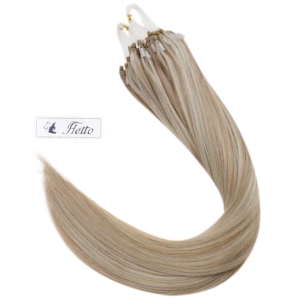 Premium 40g, 50 Strands Mixed Ash & Bleach Blonde Micro Link Hair Extensions, 12-inch