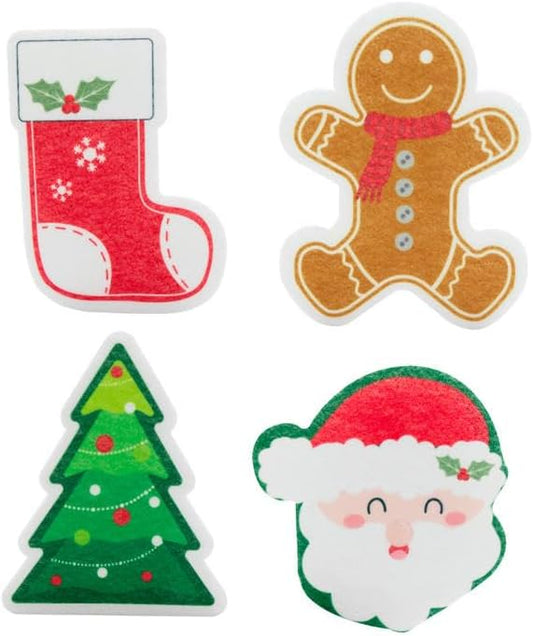 Christmas Cartoon Kitchen Sponges 4 Pack - Durable, Multi-Purpose, Non-Scratch Scrub Sponges for Efficient Cleaning