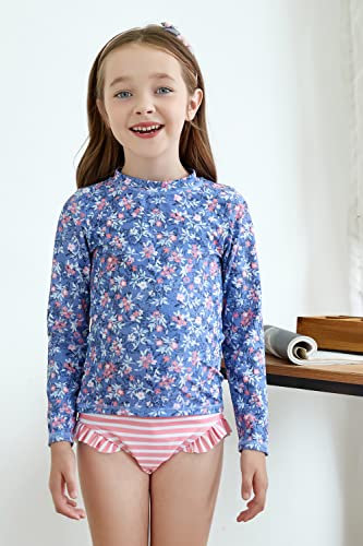 Toddler Girls 2-Piece Long Sleeve Rashguard Swimsuit Set, Light Purple & Pink Floral/Stripe - Size 3T