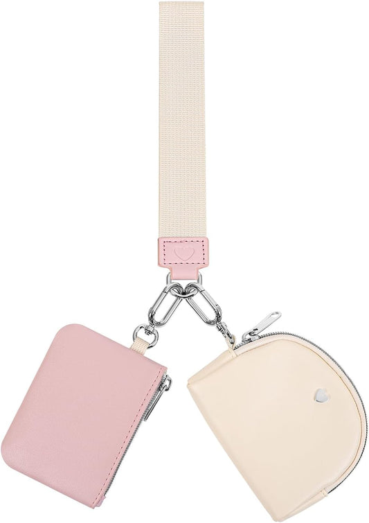 Stylish Women’s Keychain Wristlet Wallet with Double Pouch – Waterproof Artificial Leather Coin Purse