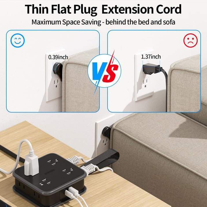Maximize Your Charging with 4 3-Prong & 4 2-Prong Outlets, GaN 45W USB-C, USB-A Ports Power Strip for Efficient Device Management