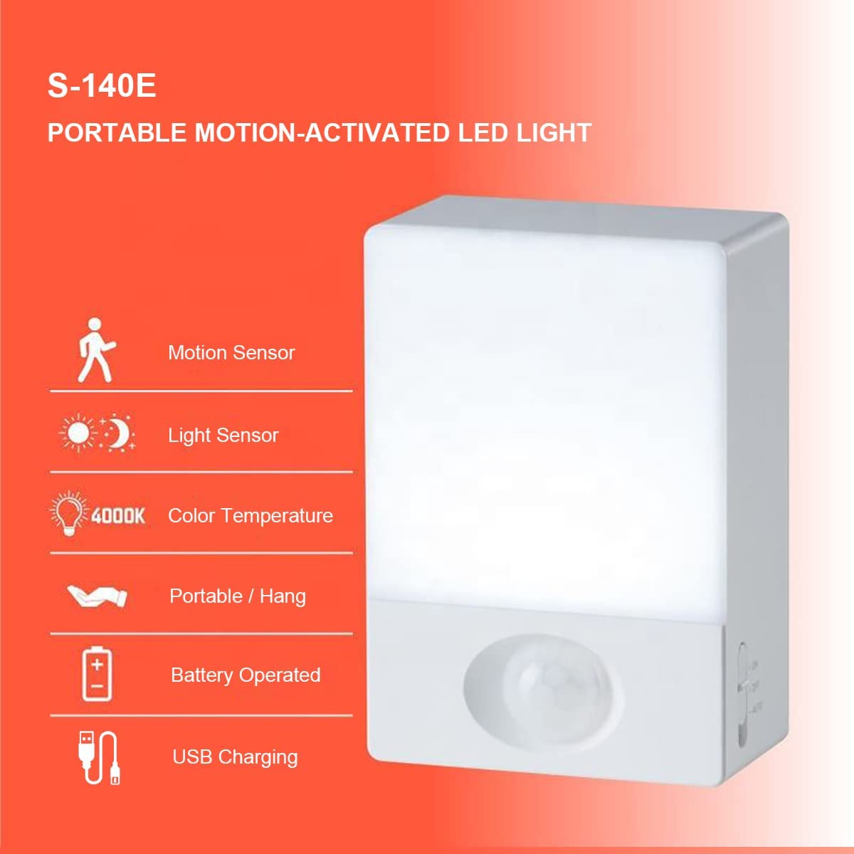USB Rechargeable Portable LED Wireless Night Light w/ Motion Detector