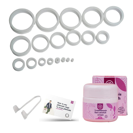 Phimosis Stretching Rings Kit with 20 Graduated Rings and Relief Cream