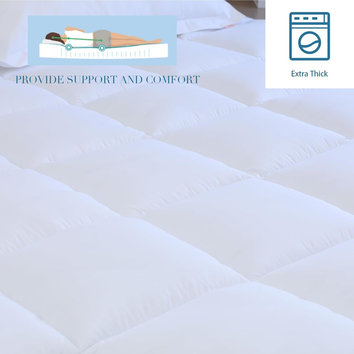 Plush Queen Mattress Topper Pad - Thick 3D Snow Down Alternative with Deep Pocket