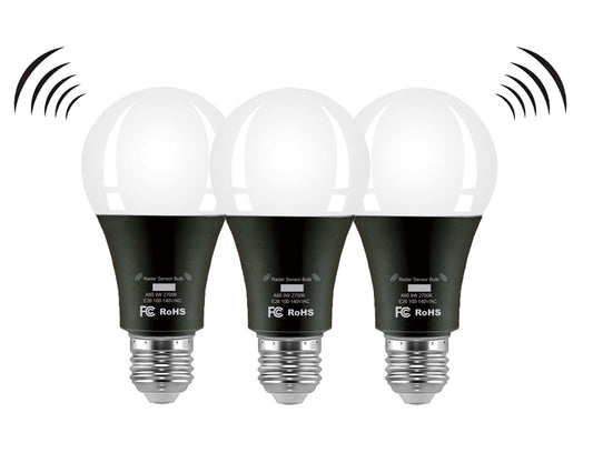 Radar Motion Sensor LED Light Bulbs 9W A19 E26 Dusk to Dawn 2700K Warm White - 3 Pack