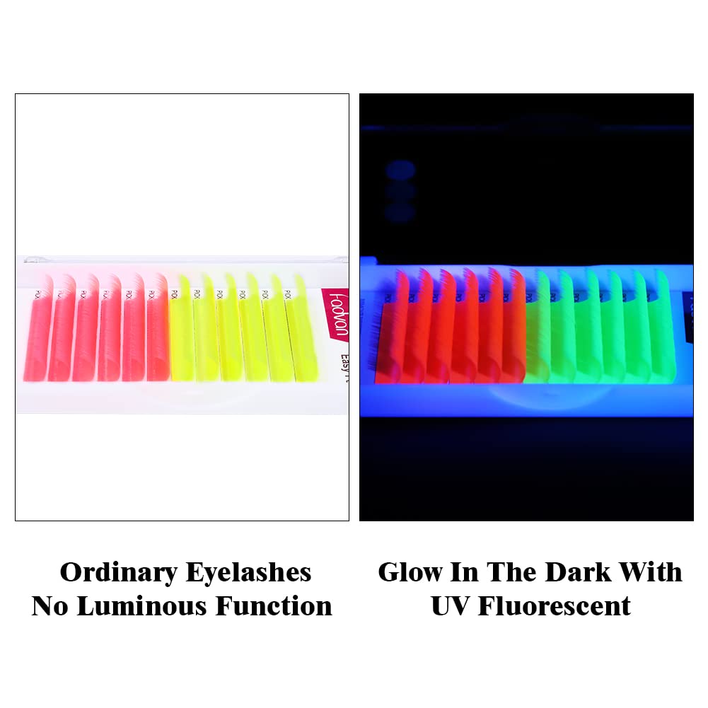 Glow in the Dark Neon Lash Extensions: 0.07mm D Curl 18mm, Pink & Green Fluorescent Volume Eyelashes for Stunning Looks