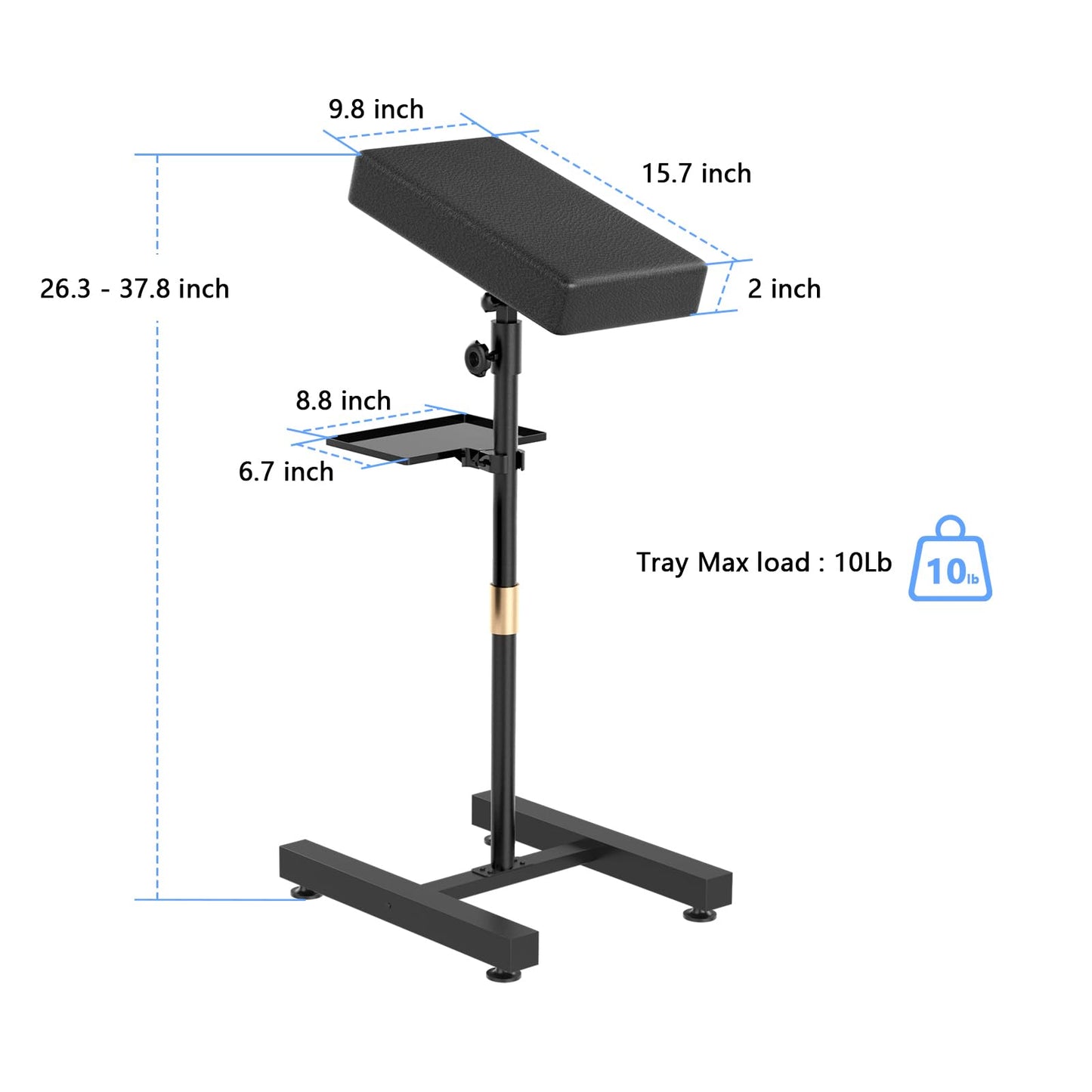 Professional Adjustable Tattoo Armrest Stand with Storage Tray and Tool Bucket - Heavy Duty H-Base for Studio Use