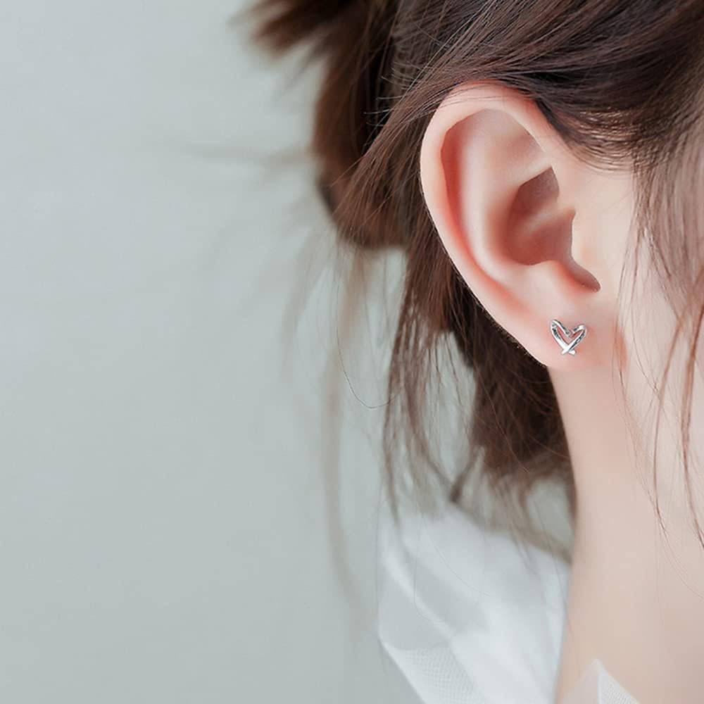 Heart Silver Stud Earrings for Women, Hypoallergenic Tiny Love Hearted Jewelry
