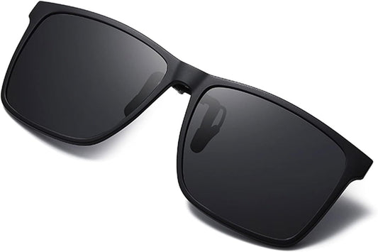 Polarized Clip-On Sunglasses for Over Prescription Glasses, UV400, Flip-Up, Black - Ideal for Driving & Outdoor Sports