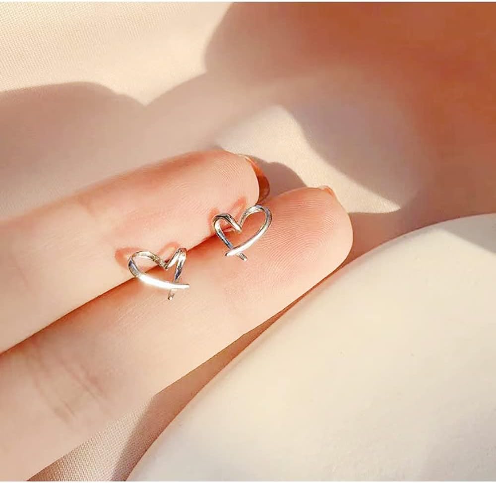 Heart Silver Stud Earrings for Women, Hypoallergenic Tiny Love Hearted Jewelry