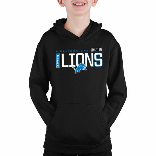 Detroit Lions Youth NFL Modern Endzone Football Fleece Hooded Pullover - Black, Size X-Large