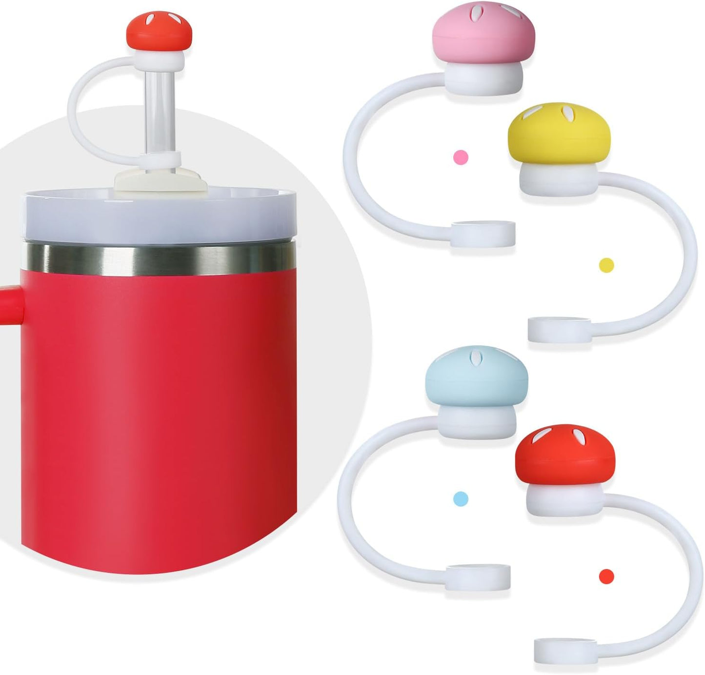 4-Pack Silicone Mushroom Straw Toppers for Stanley Cups, Fits 30 & 40 oz Tumblers - Dust & Spill Proof