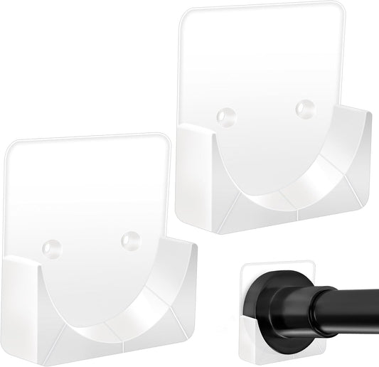 2 Pack Adhesive Shower Rod Holders, Transparent, Strong Grip for Bathroom - Fits Most Curtain Rods