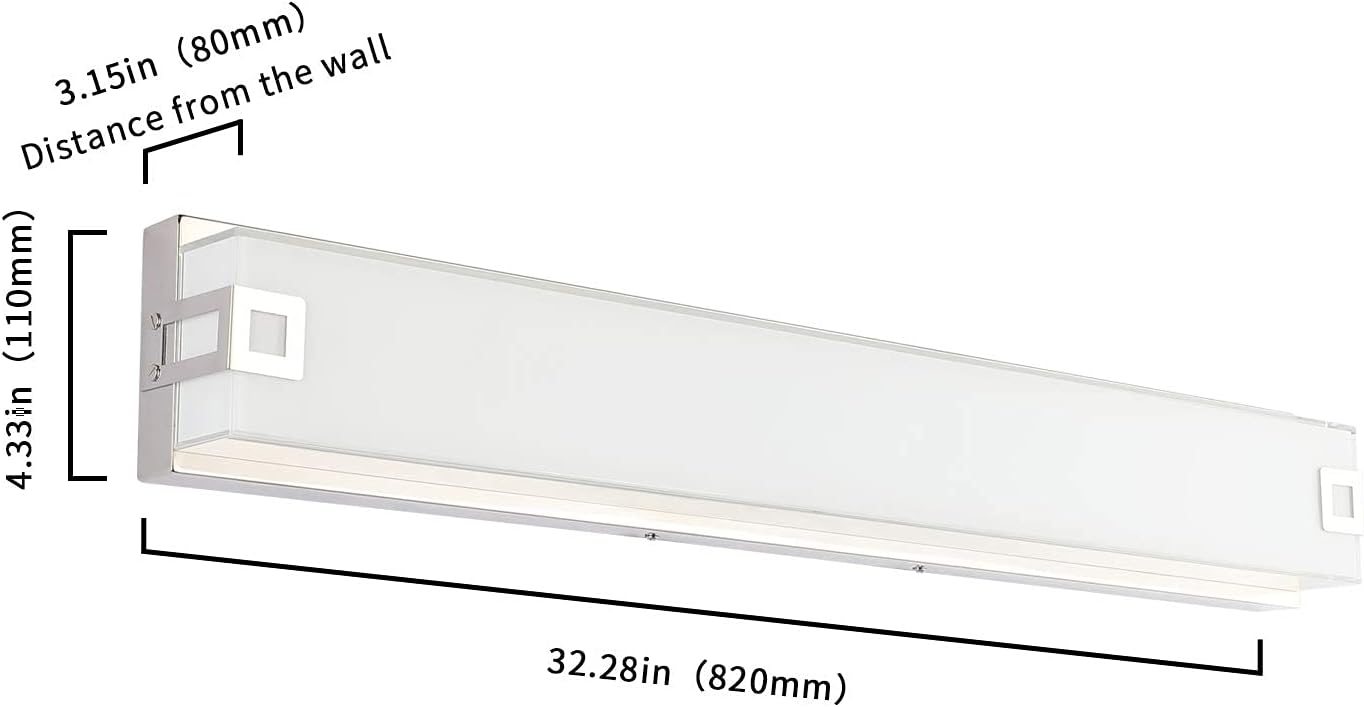 32.28" Dimmable LED 30W 2400lm 3000K Glass/Chrome Bathroom Vanity Light Fixture