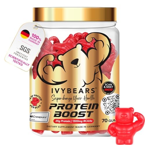 Premium Protein Boost Gummies for Men & Women, 25g Protein, 100 Calories, BCAA, Creatine Monohydrate, Caffeine, 70 Gummies, 2.4 lb (1.09 kg)