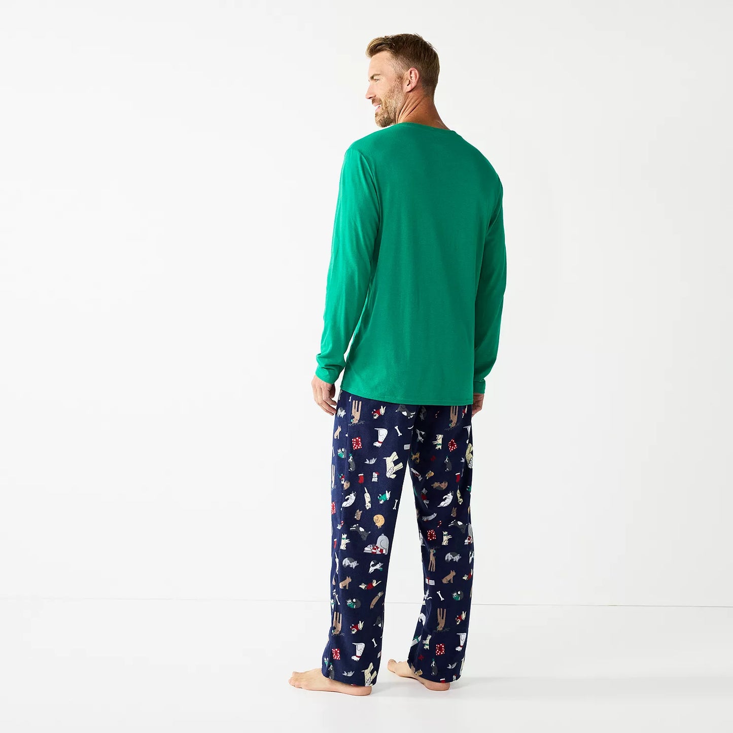 Size L Men's Happy Howlidays Pajama Set: Crewneck Top & Cozy Elastic Pants for Family Fun