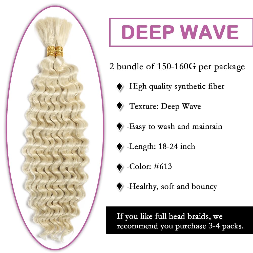 22" Blonde 613 Bulk Hair for Braiding, 155g Total for 2 Bundles - Bohemian Braids Ready