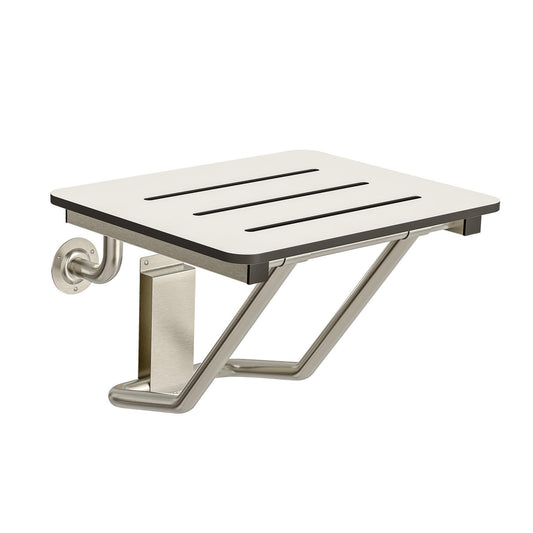 ADA Compliant White Folding Shower Seat Bench, 18 x 16 Inch Wall Mount Phenolic Bathroom Chair, 400 lb Capacity