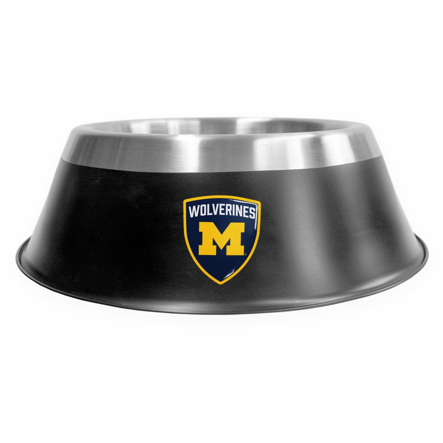 NCAA Michigan Wolverines MVP Pet Bowl, Large Stainless Steel Dog & Cat Bowl, Matte Black Powder Coat, Full-Color Logo Dome, Non-Slip Base