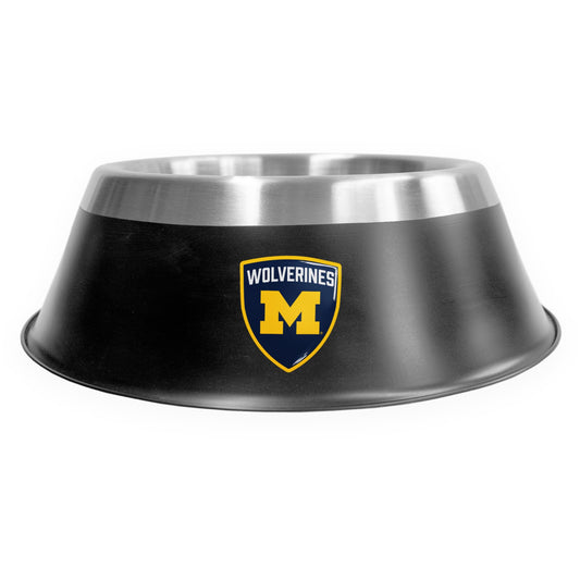 NCAA Michigan Wolverines MVP Pet Bowl, Large Stainless Steel Dog & Cat Bowl, Matte Black Powder Coat, Full-Color Logo Dome, Non-Slip Base