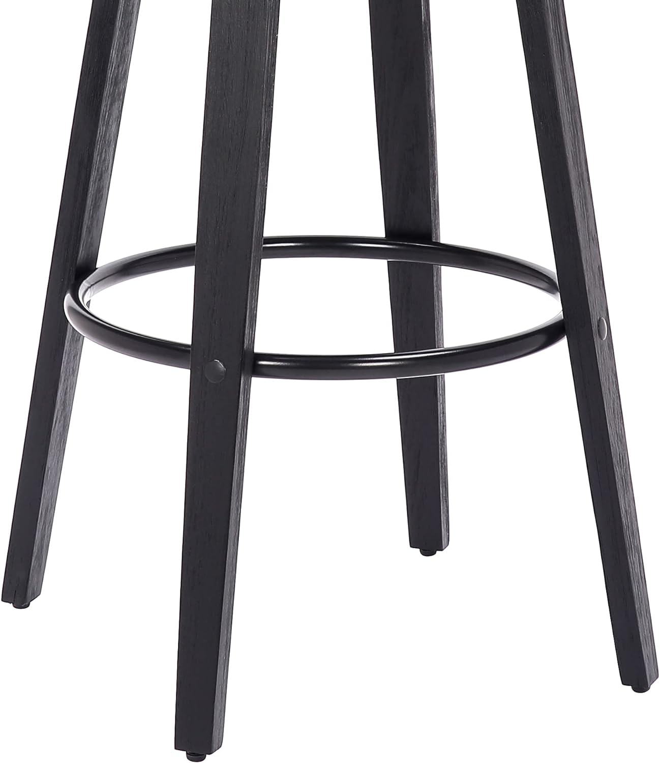 Sleek 30" Bar Height Swivel Stool in Grey Faux Leather & Black Wood - Mid-Century Modern, Backless Design with 360-Degree Swivel