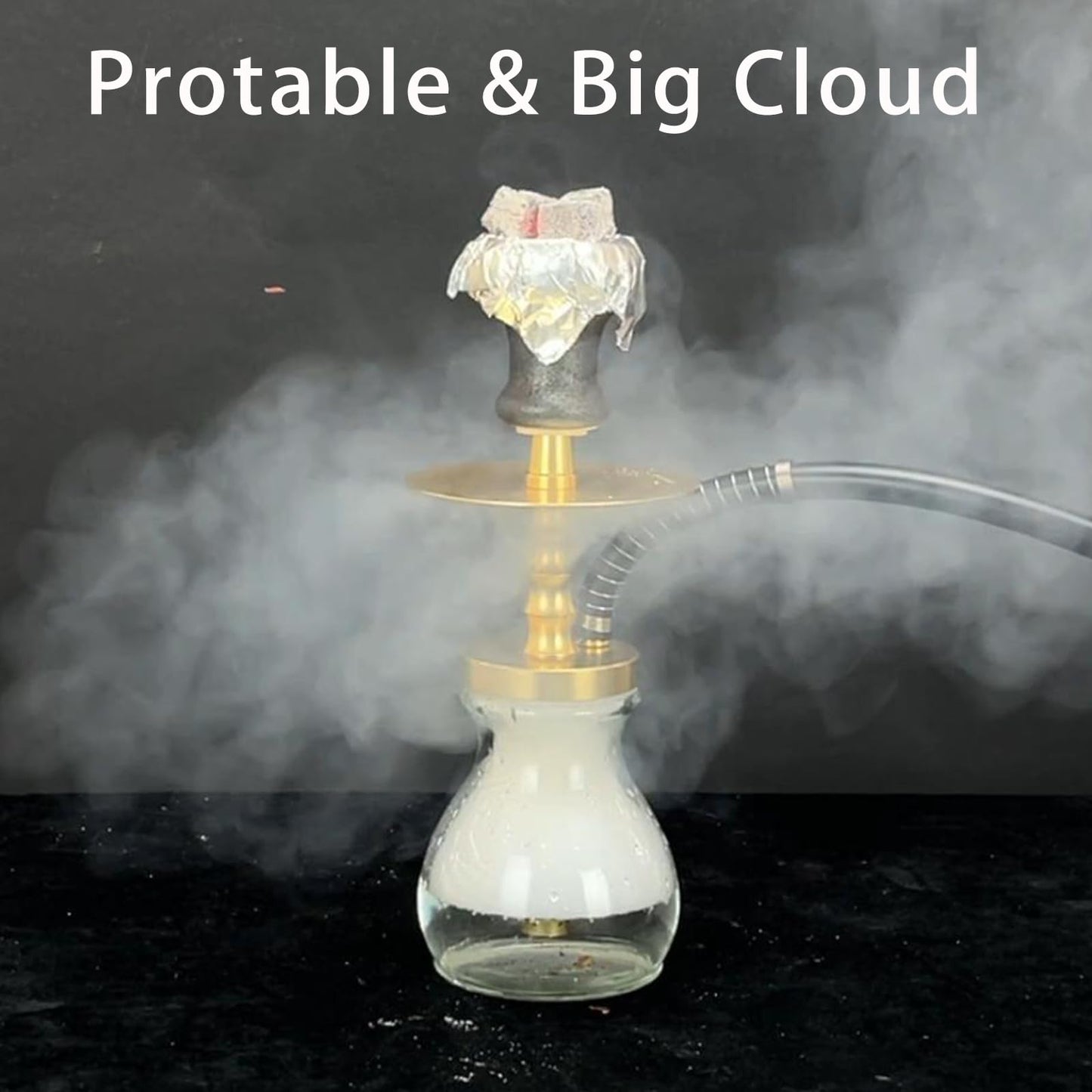 Portable Mini Hookah Set with Ceramic Bowl, Silicone Hose, Glass Vase, Travel Bag, Hookah Tips, Foil and Tongs, Black