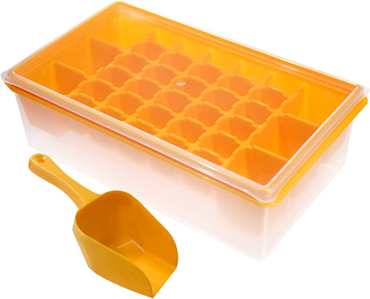 Yellow 36 Slot (6 Large, 30 Small) Ice Cube Tray w/ Lid, Bin, Scoop, & Cover