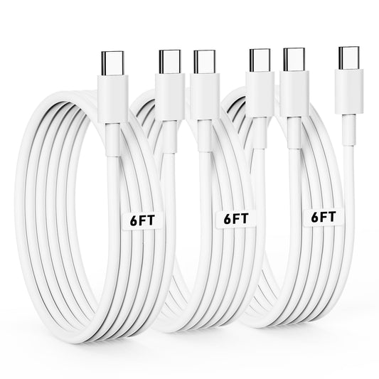 USB-C to USB-C Cable 6ft, 60W Fast Charging 3-Pack for iPhone 15, iPad, MacBook, Galaxy S23