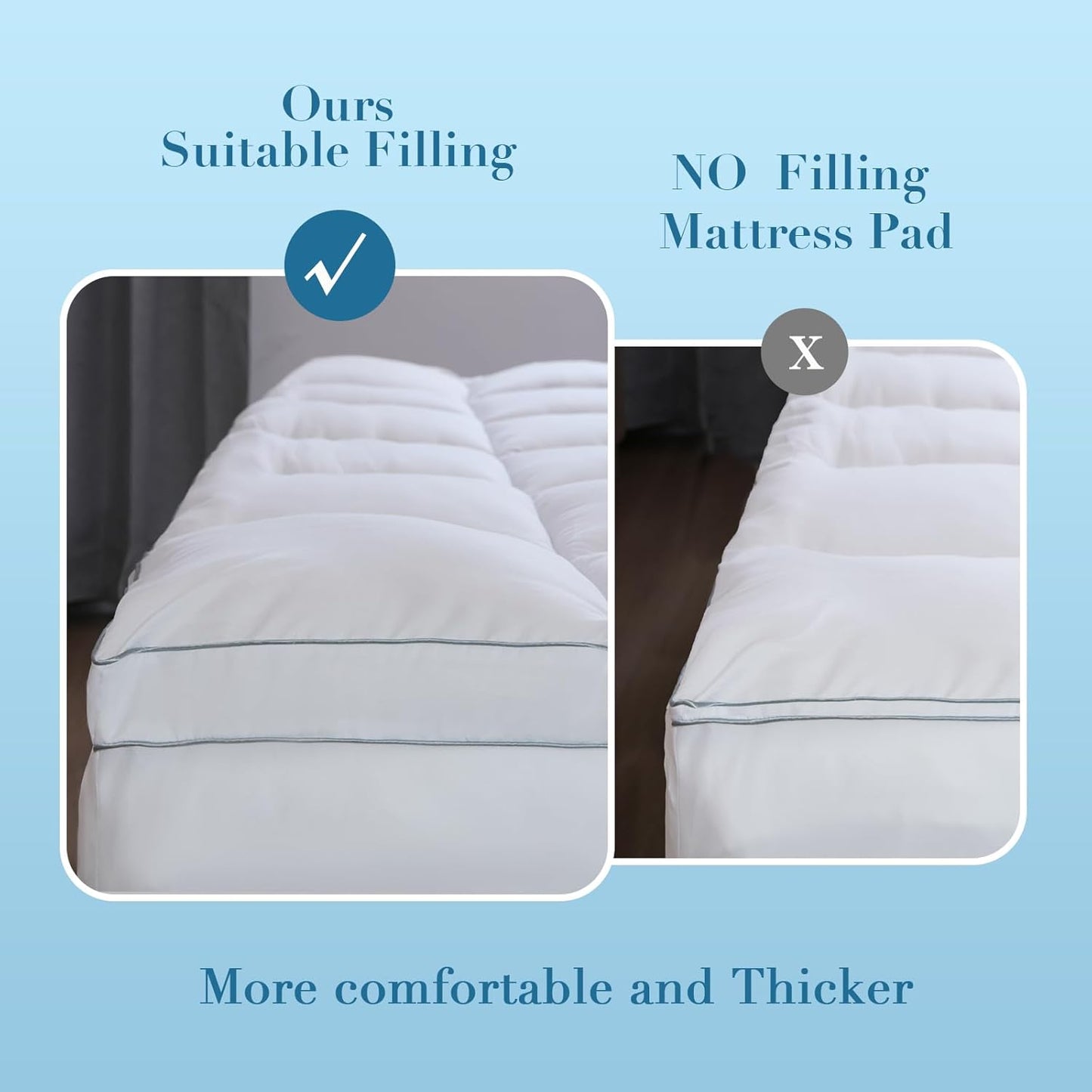 Plush Queen Mattress Topper Pad - Thick 3D Snow Down Alternative with Deep Pocket