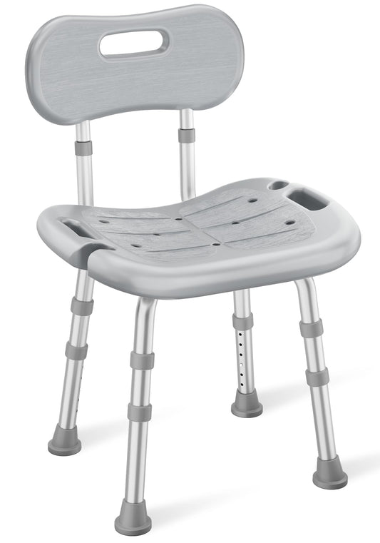 Shower Chair for Inside Shower with Removable Back, Adjustable Height 14.7-20 in (37.3-50.8 cm), Non-Slip Bath Seat, 350 lb Capacity, Grey