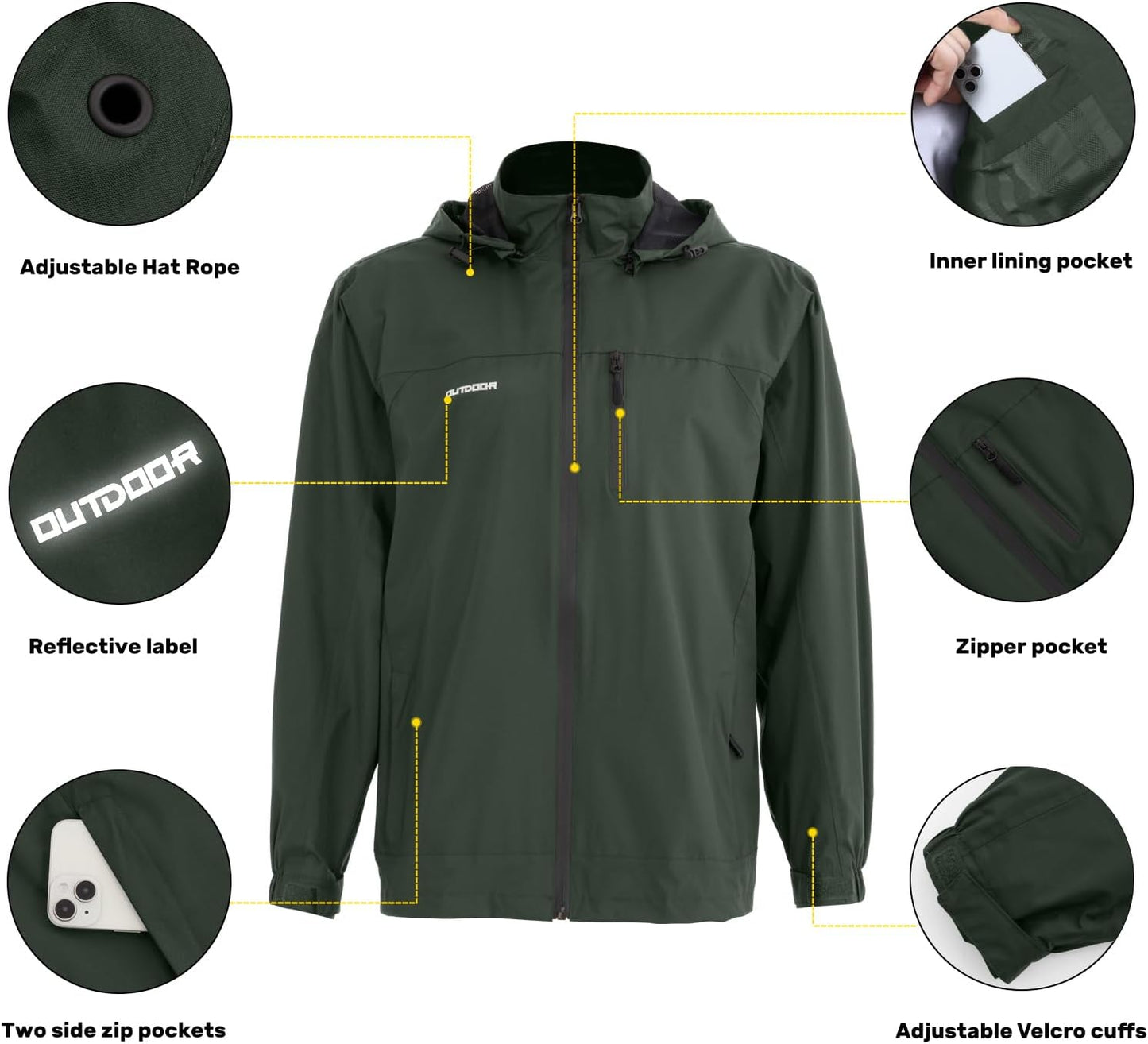Green Men's 3XL Classic Windbreaker Jacket: Perfect for All Sports & Outdoor Activities