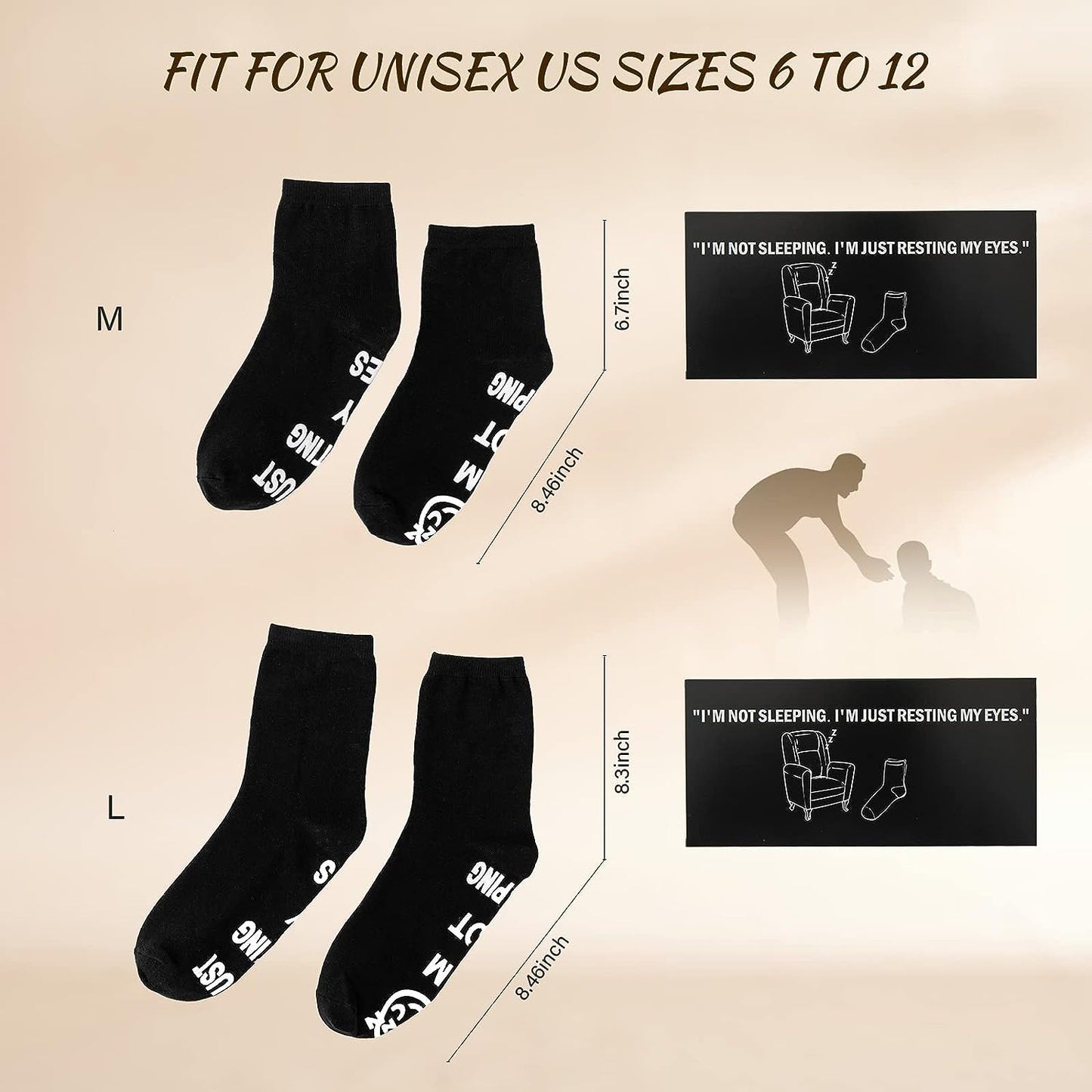 "I'm Not Sleeping I'm Just Resting My Eyes" Black Socks Funny Gift