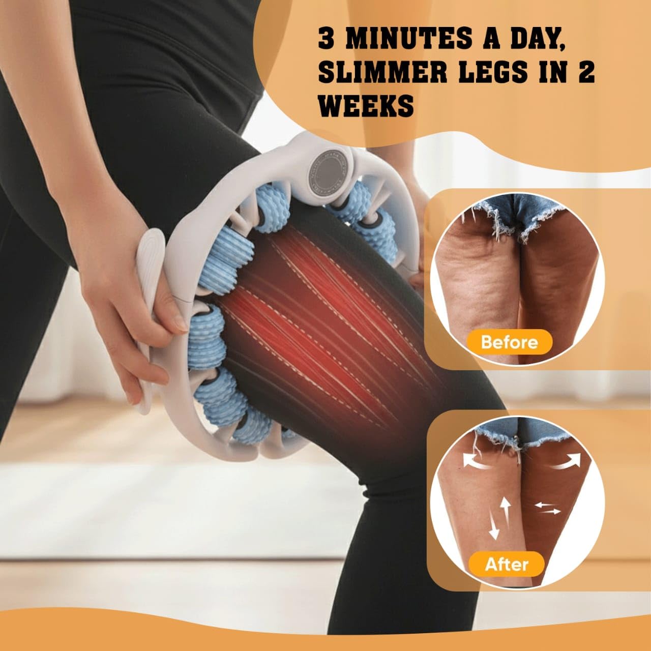 Anti-Cellulite Roller Massager for Legs & Body - Lymphatic Drainage & Fascia Tool, Blue