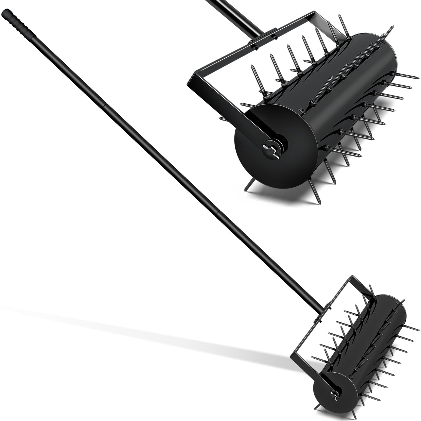 16-inch Rolling Lawn Aerator with 47-inch Adjustable Handle - Heavy Duty Manual Soil Penetrator Spikes for Garden and Yard Maintenance