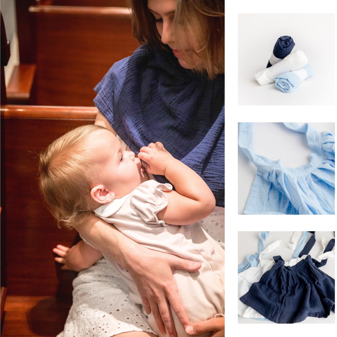 3-Pack 100% Cotton Muslin Breastfeeding Nursing Covers - Minimal Coverage