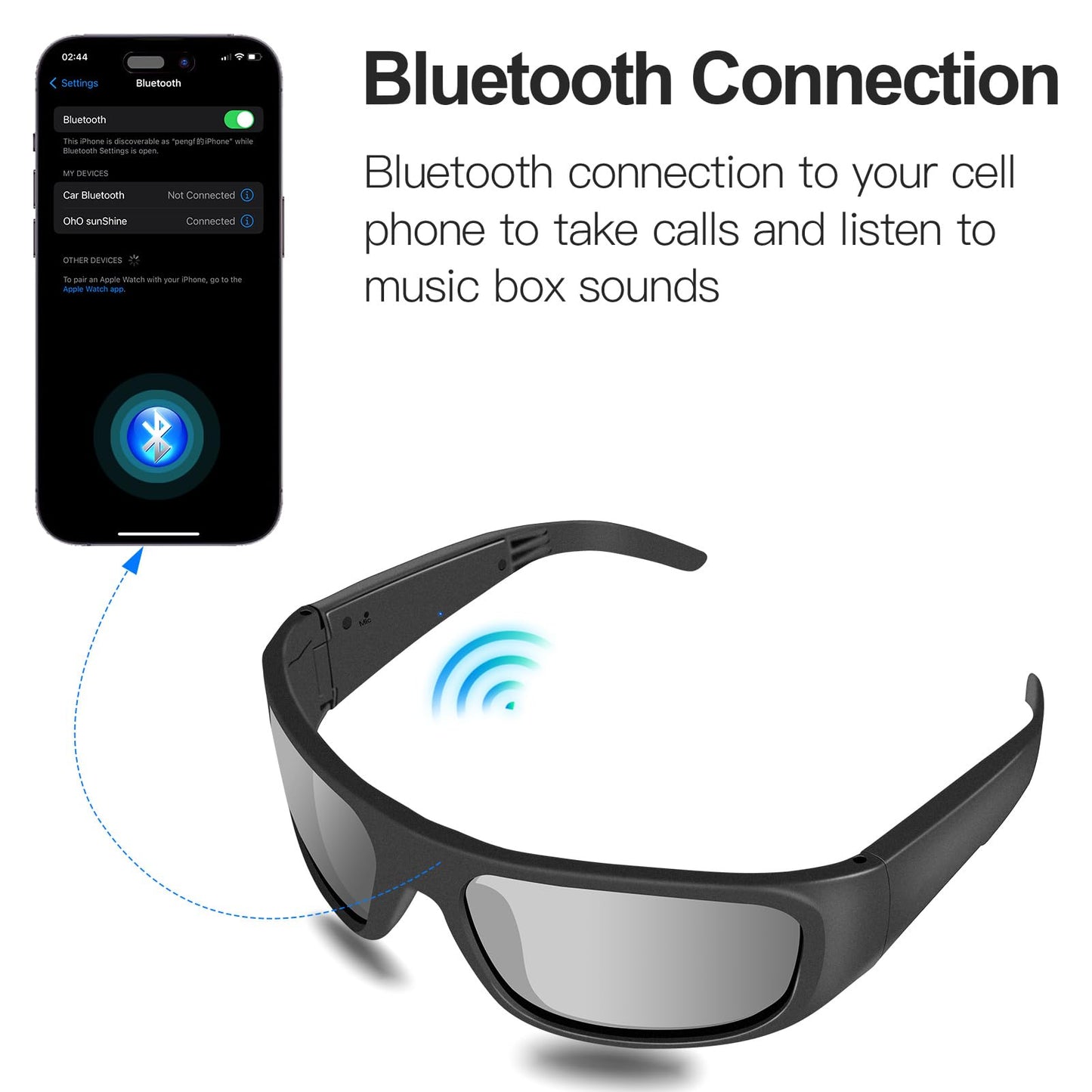 Bluetooth Audio Sunglasses Open Ear Sport Glasses UV400 ANSI Z87.1