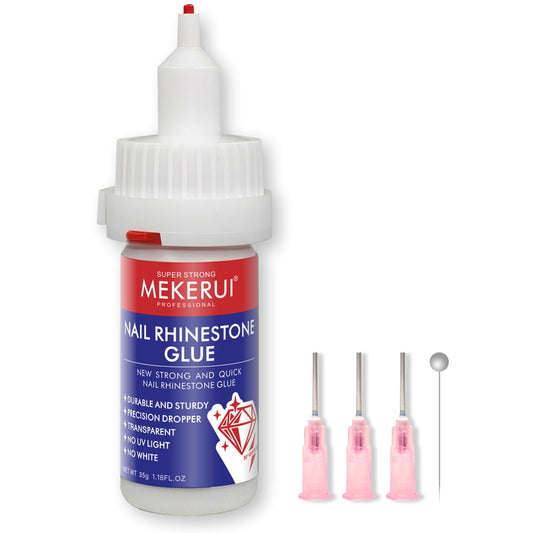 Quick-Dry Nail Rhinestone Glue - No UV Light Needed - Precision Dropper and Needle Tip Clear Adhesive