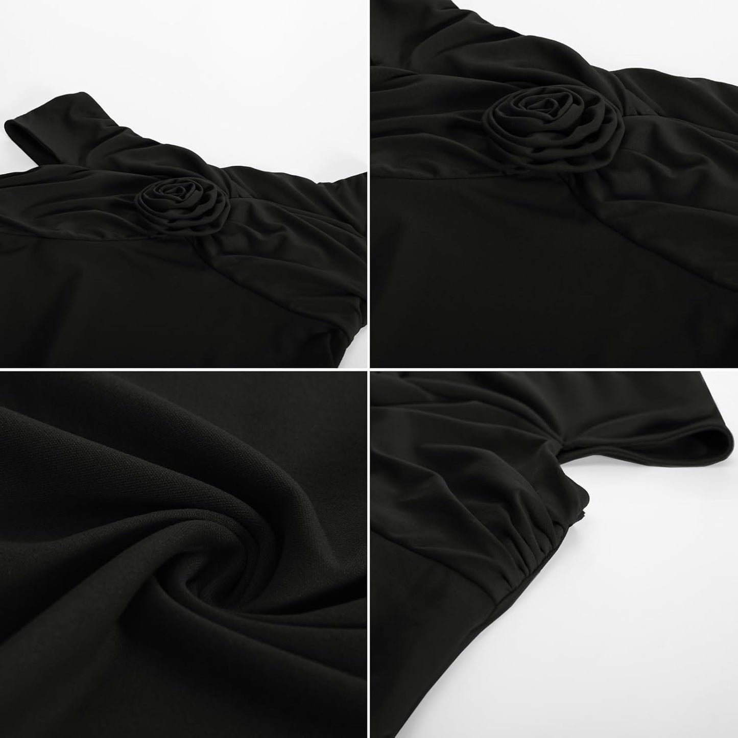 Chic Black Large Maternity Off Shoulder Top with 3D Flowers and Side Ruching - Fits Throughout Pregnancy