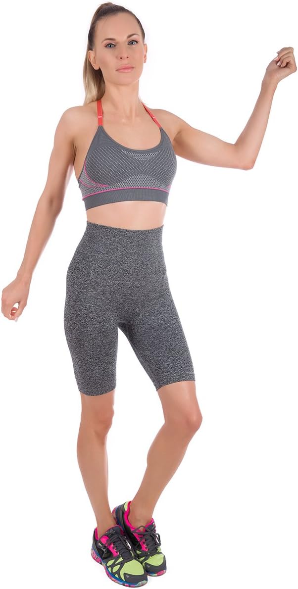 Women's Size M High Waist Heather Gray Biker Shorts - Tummy Control, Seamless Design