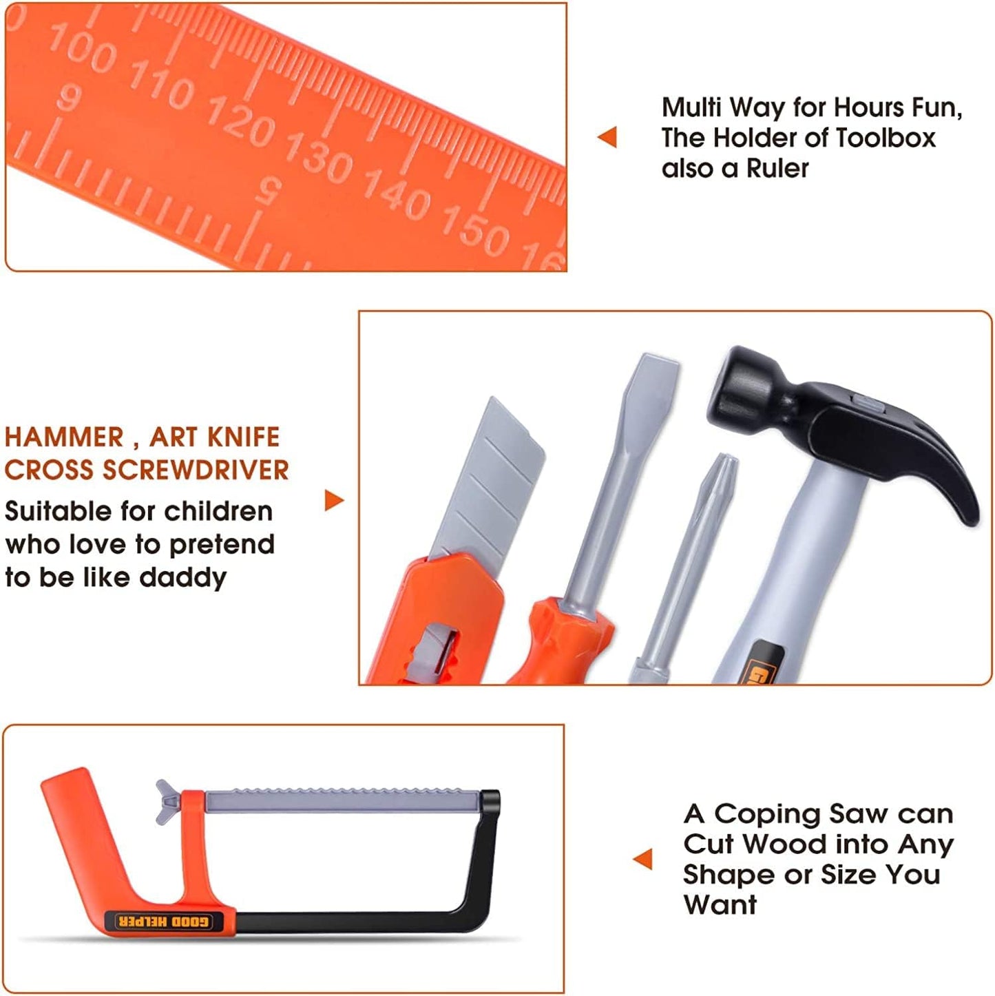 Kids 32-Piece Tool Set with Tool Box, Electronic Toy Drill & Tool Belt (19–28 in / 48–71 cm) – Pretend Construction Playset for Ages 3–7