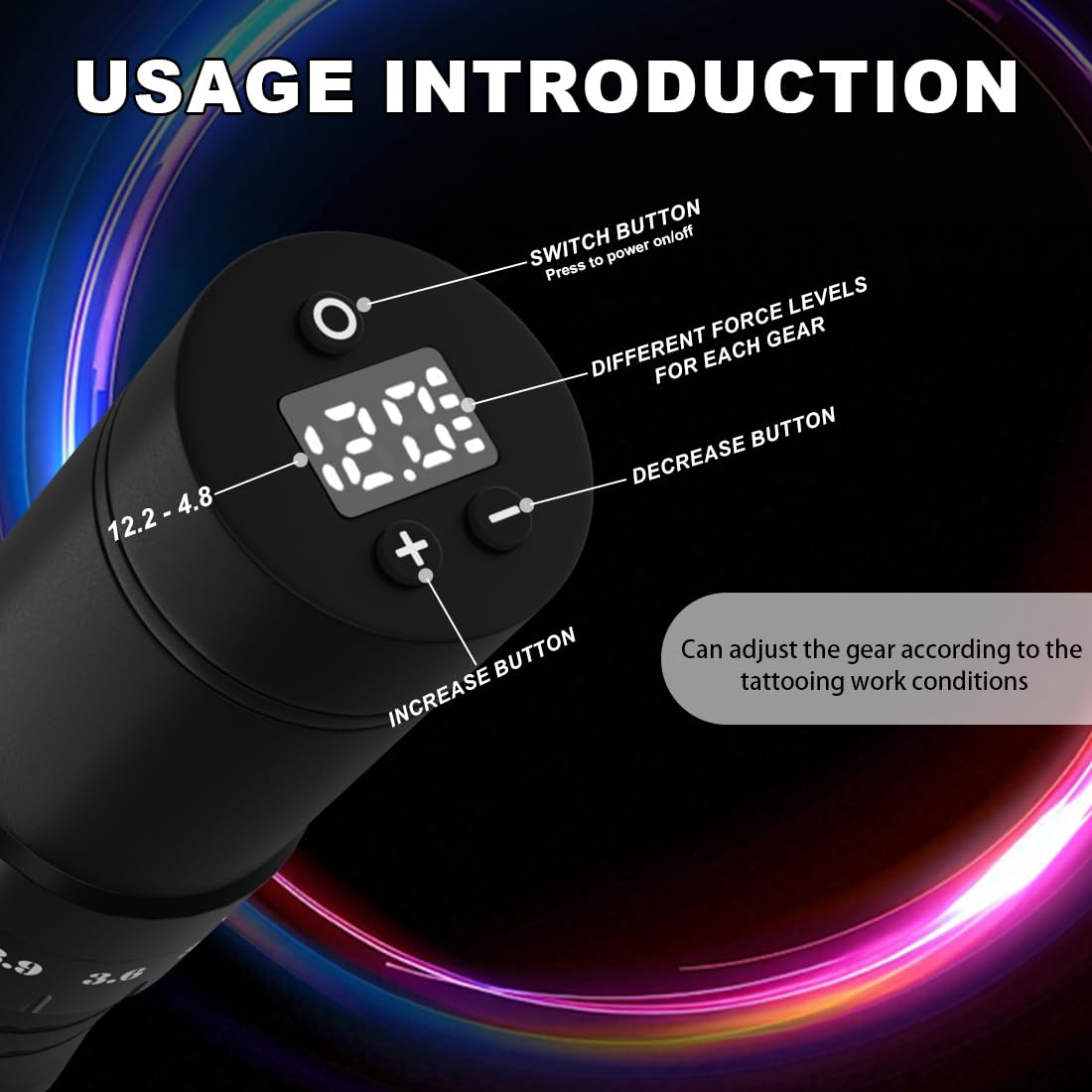 Professional Tattoo Kit with 1500mAh Wireless Tattoo Pen, 7 Adjustable Stroke Lengths, 8 Inks, and 20 Needle Cartridges