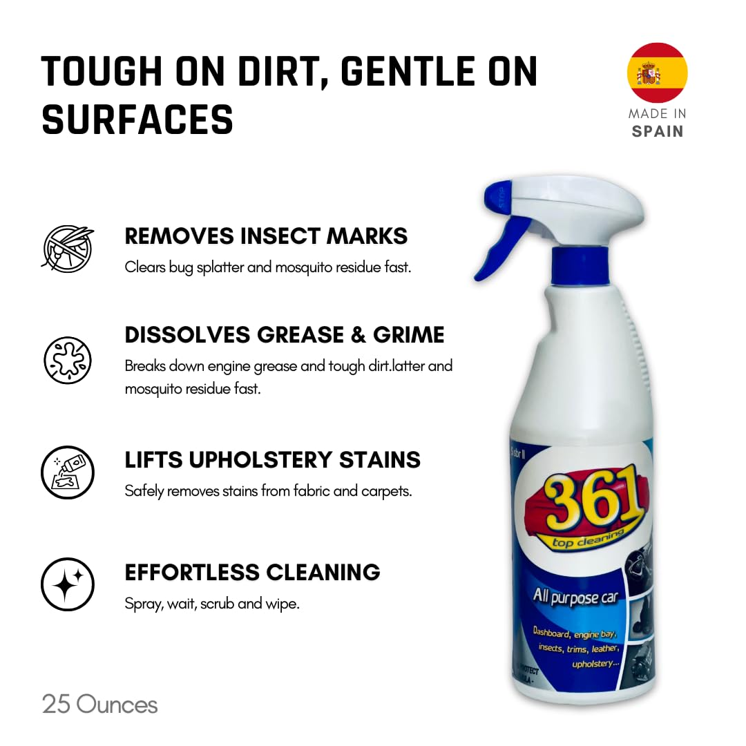 Multi-Purpose Car Interior Cleaner Spray - Stain Remover for Seats, Upholstery, Dashboard, Leather - Pack of 2 (25 fl oz / 739 mL Each)