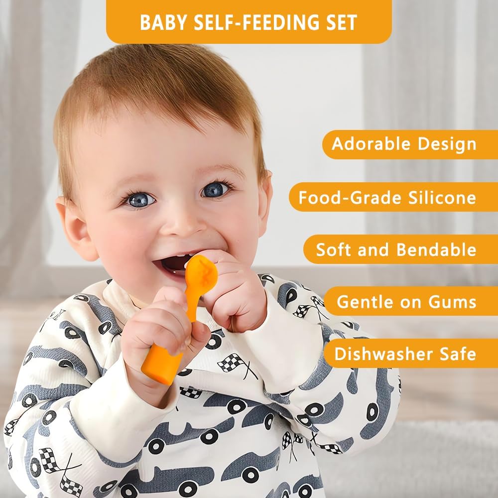 2-Pack Silicone Baby Spoons for Infants Aged 6-24 Months, Perfect for Self-Feeding and Teething Relief