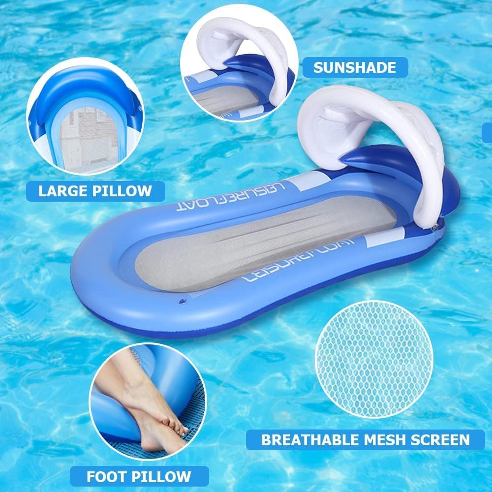 Comfortable Inflatable Pool Lounger with Removable Canopy for Relaxation and Tanning