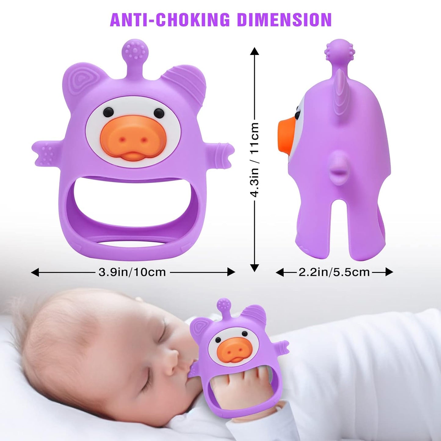Purple Pig Baby Teether - Silicone Toys for Infants 0-6 Months, BPA Free