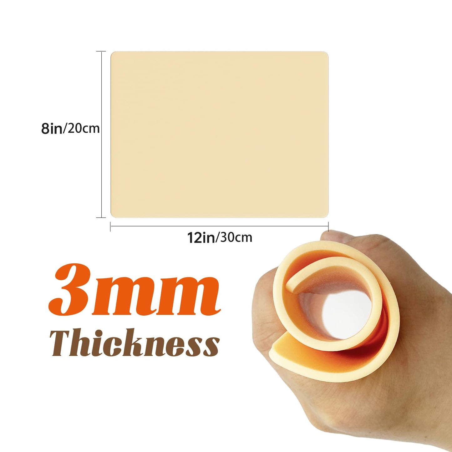 6-Pack 3mm Tattoo Practice Skin - 12x8 inch Double Sided Silicone Fake Skin Sheets