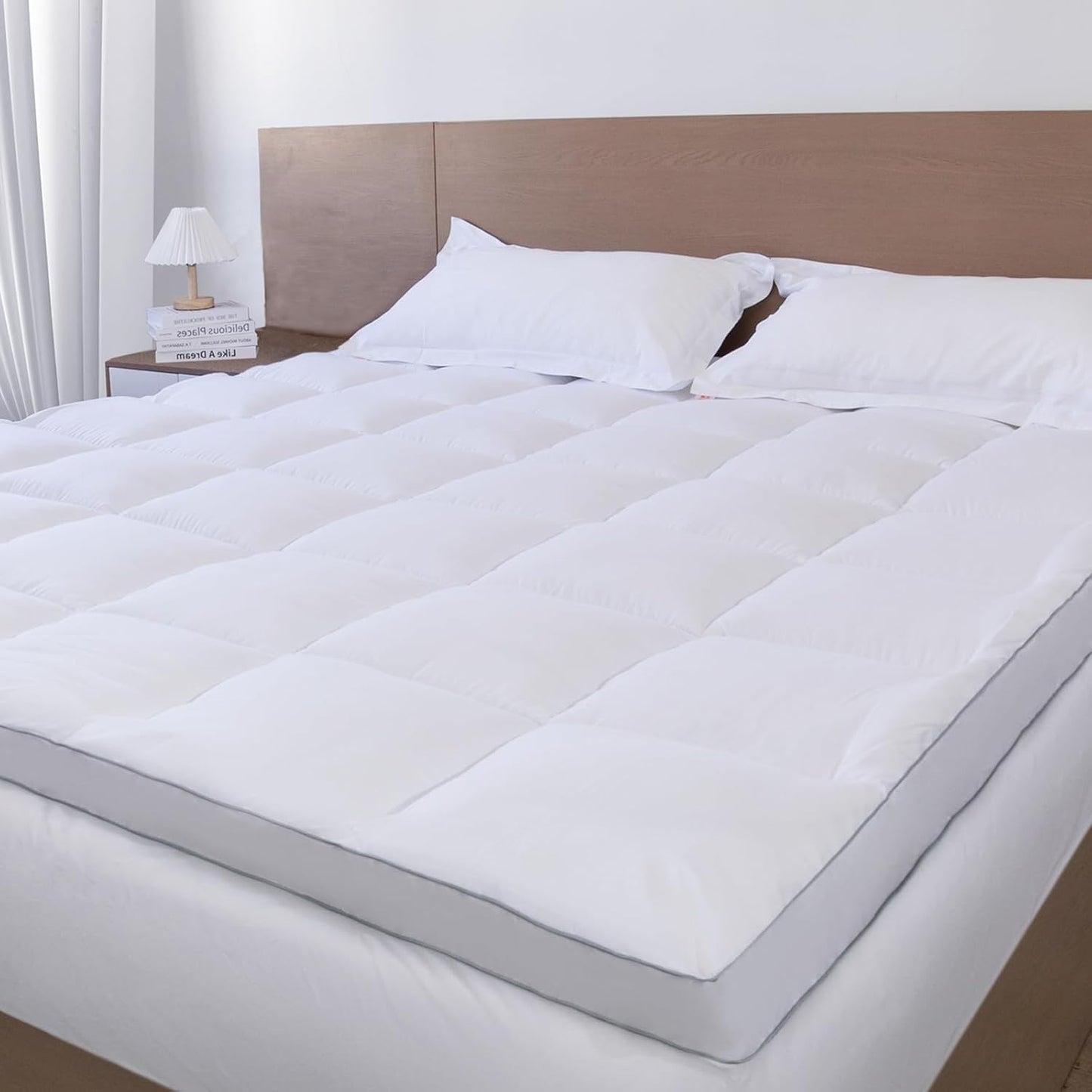 Plush Queen Mattress Topper Pad - Thick 3D Snow Down Alternative with Deep Pocket
