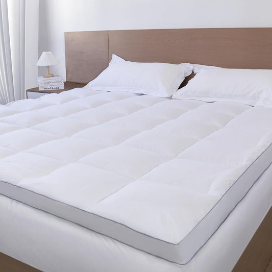Plush Queen Mattress Topper Pad - Thick 3D Snow Down Alternative with Deep Pocket